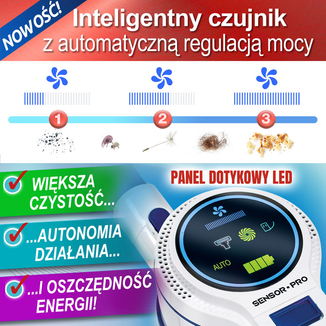 Inteligentny odkurzacz SENSOR PRO: Silny i cichy silnik cyklonowy